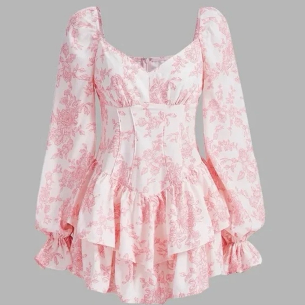 Floral Pink and White Long Sleeve dress